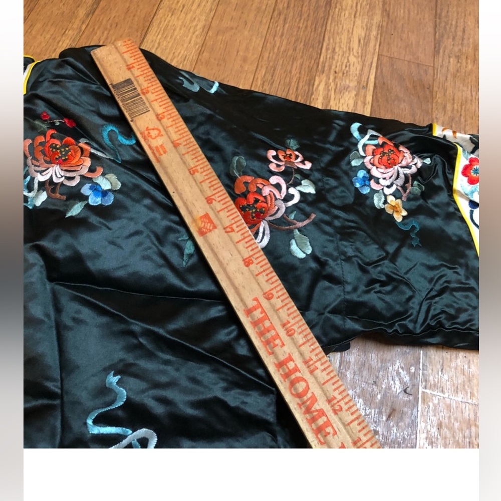 GOLDEN BEE Embroidered Black Satin Jacket with Yellow Piping - Picture 6 of 8